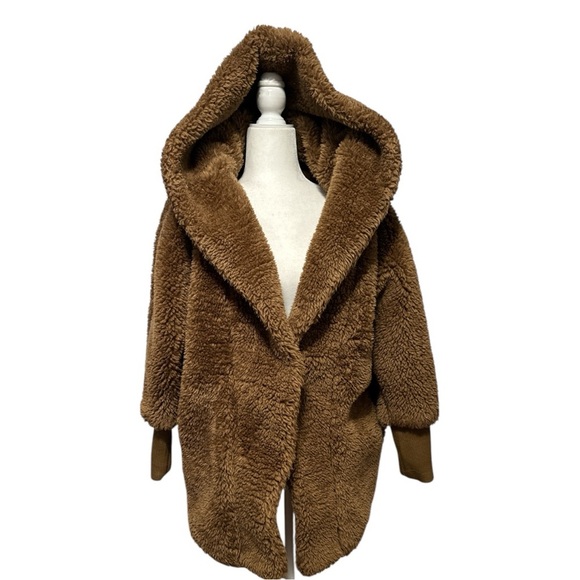 Akira teddy jacket brown sherpa hoodie coat womens size small - Picture 1 of 6